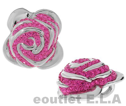 21x19mm PINK SWAROVSKI CRYSTAL ROSE PENDANT 925 SILVER